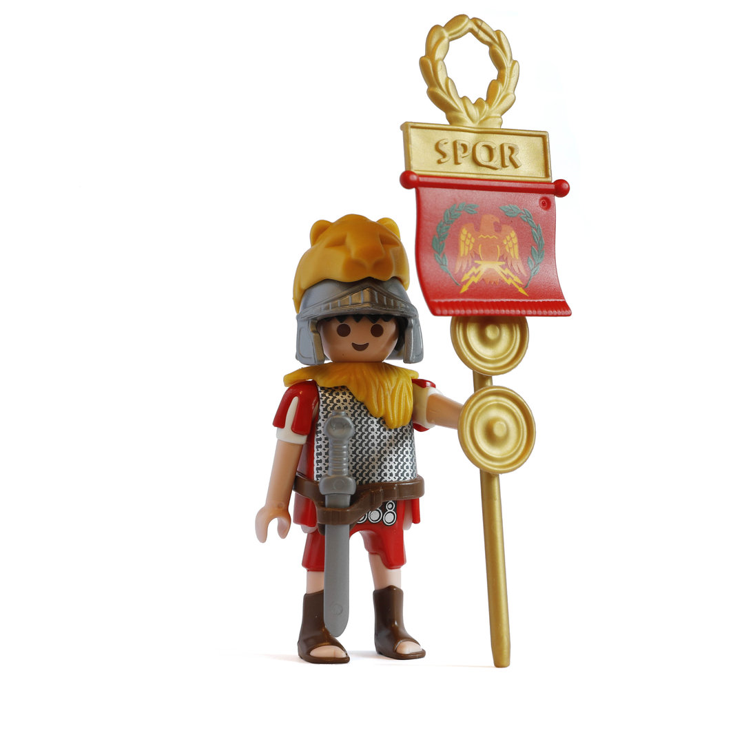 animación corazón Salón Playmobil Explorador romano con estandarte