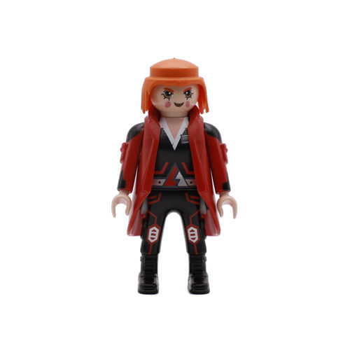 Playmobil Chica pelirroja de negro abrigo rojo ¡Mercadillo!