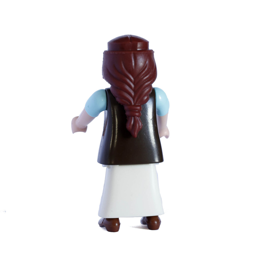 Playmobil Aldeana de azul, blanco y marrón ¡Mercadillo! | clickclack.es